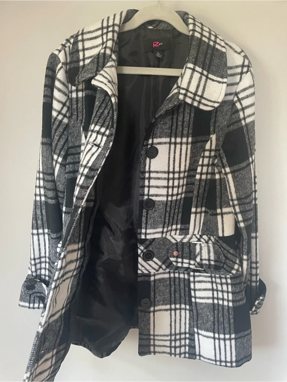 Iz Byer Girl’s Black and White Plaid Pea Coat